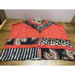 John Mark Open Ruana Red Faux Suede Mixed Fabric Poncho Size Large NWT